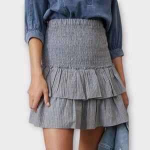 Dolan Coastal Collection NWT Smocked Tiered Ruffle Mini Skirt Blue Stripe Size S